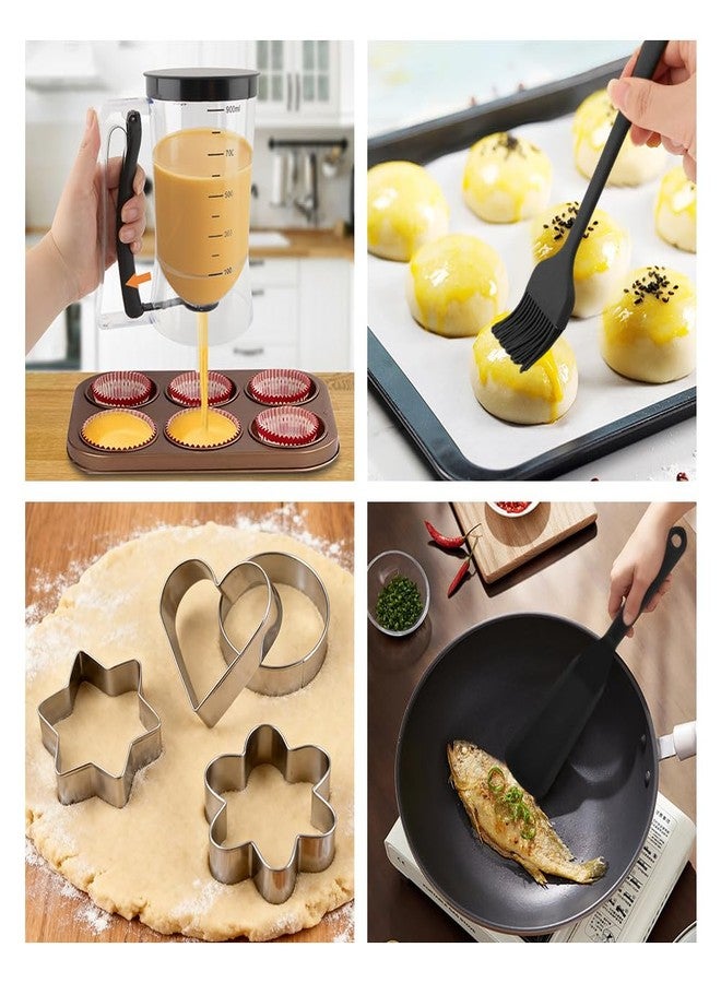 Jeyntanc Pancake Batter Dispenser With Squeeze Handle Set, No Mess & Easy Pour, Includes Muffin, Hexagram, Heart and Flower Rings, Pastry Brush and Spatula - Ideal for Pancakes, Waffles and Cupcakes - Image 4